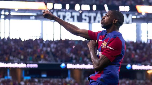 Ousmane Dembélé celebra un gol con el Barça