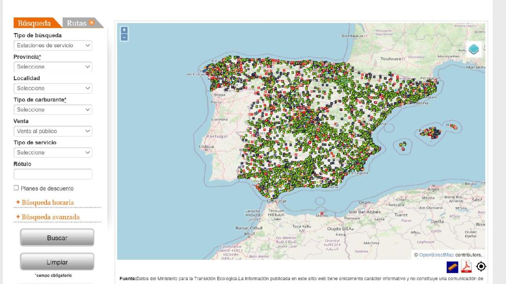 El mapa avisa de las gasolineras mas baratas en tiempo real.