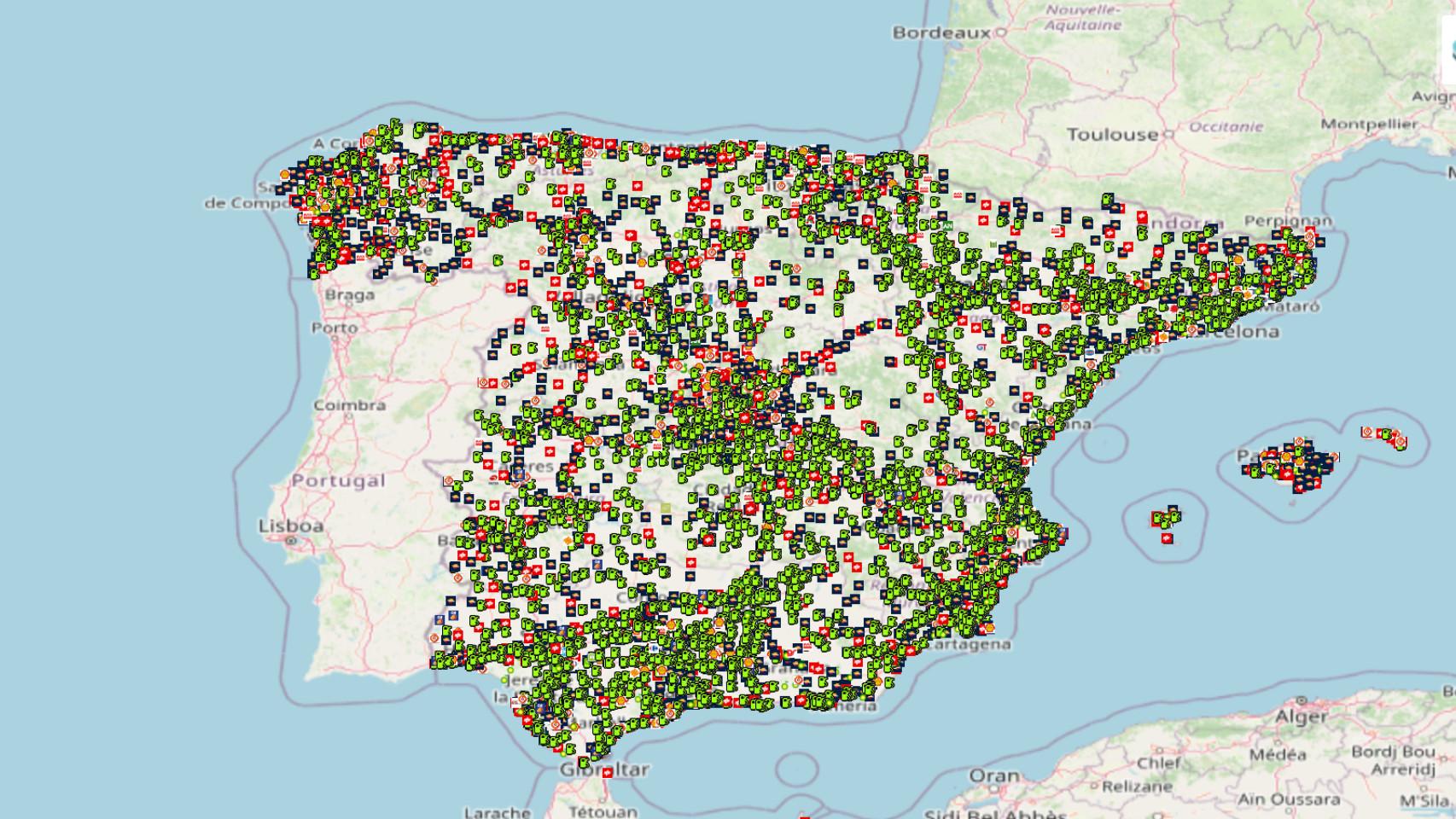 El mapa avisa de las gasolineras mas baratas en tiempo real.