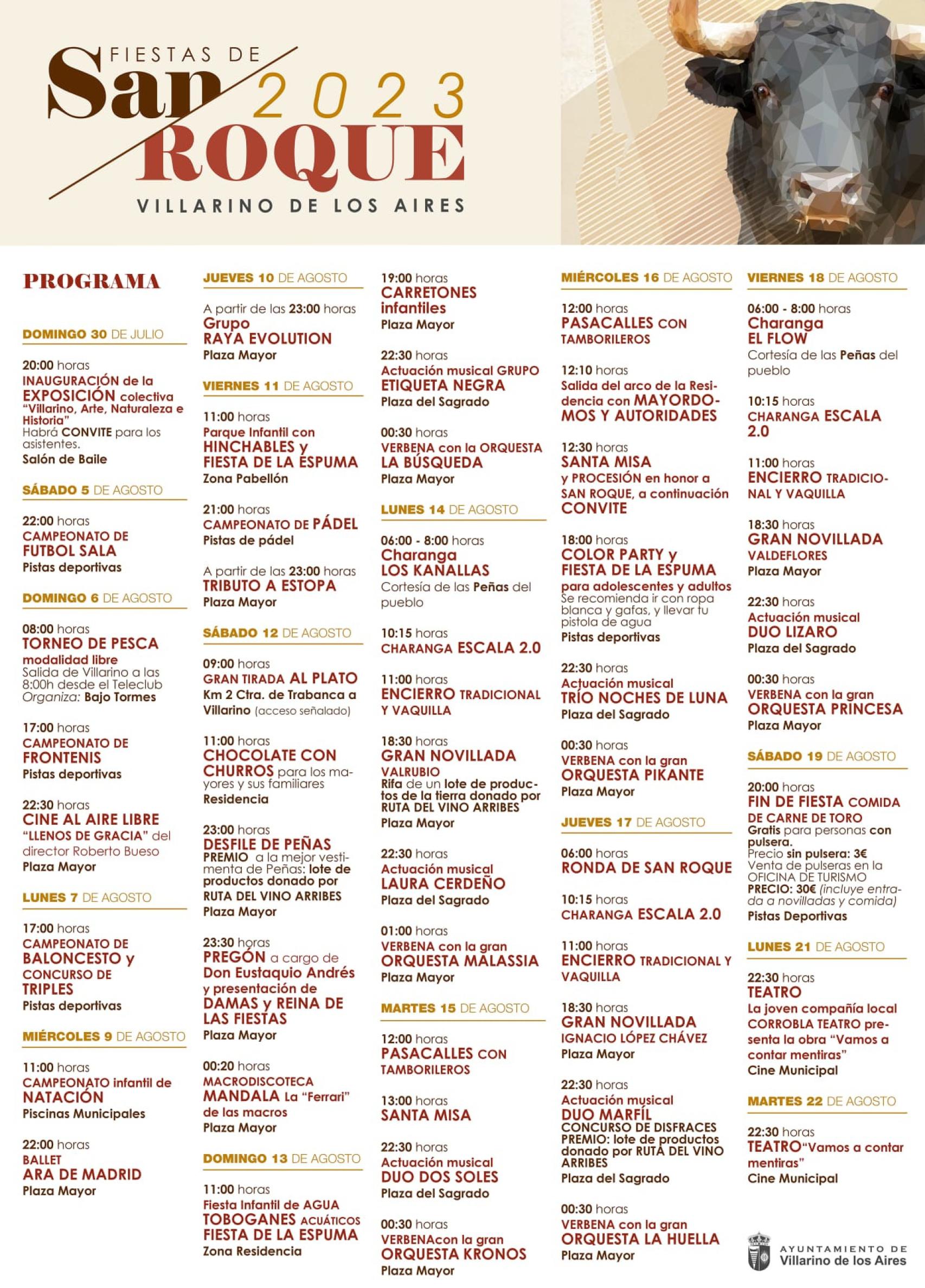 Programa fiestas san roque villarino 2023
