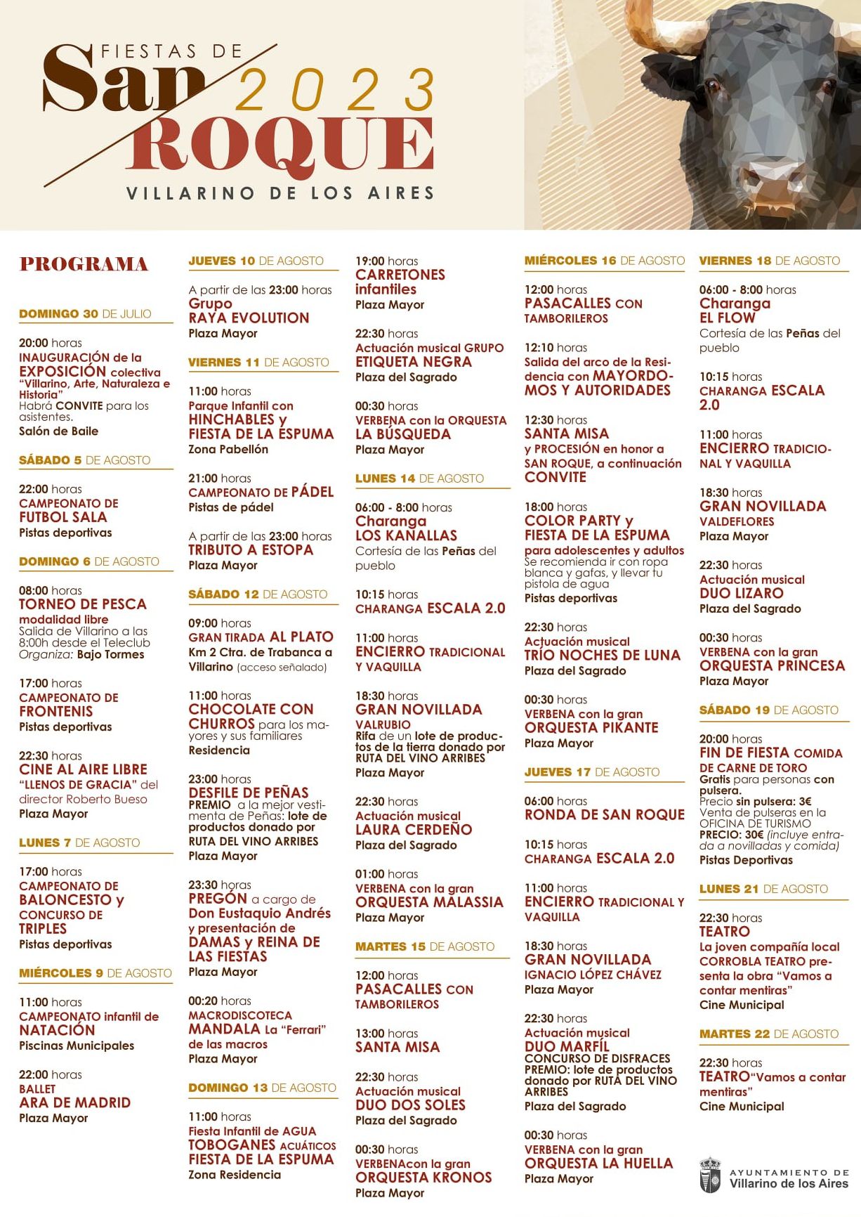 Programa fiestas san roque villarino 2023