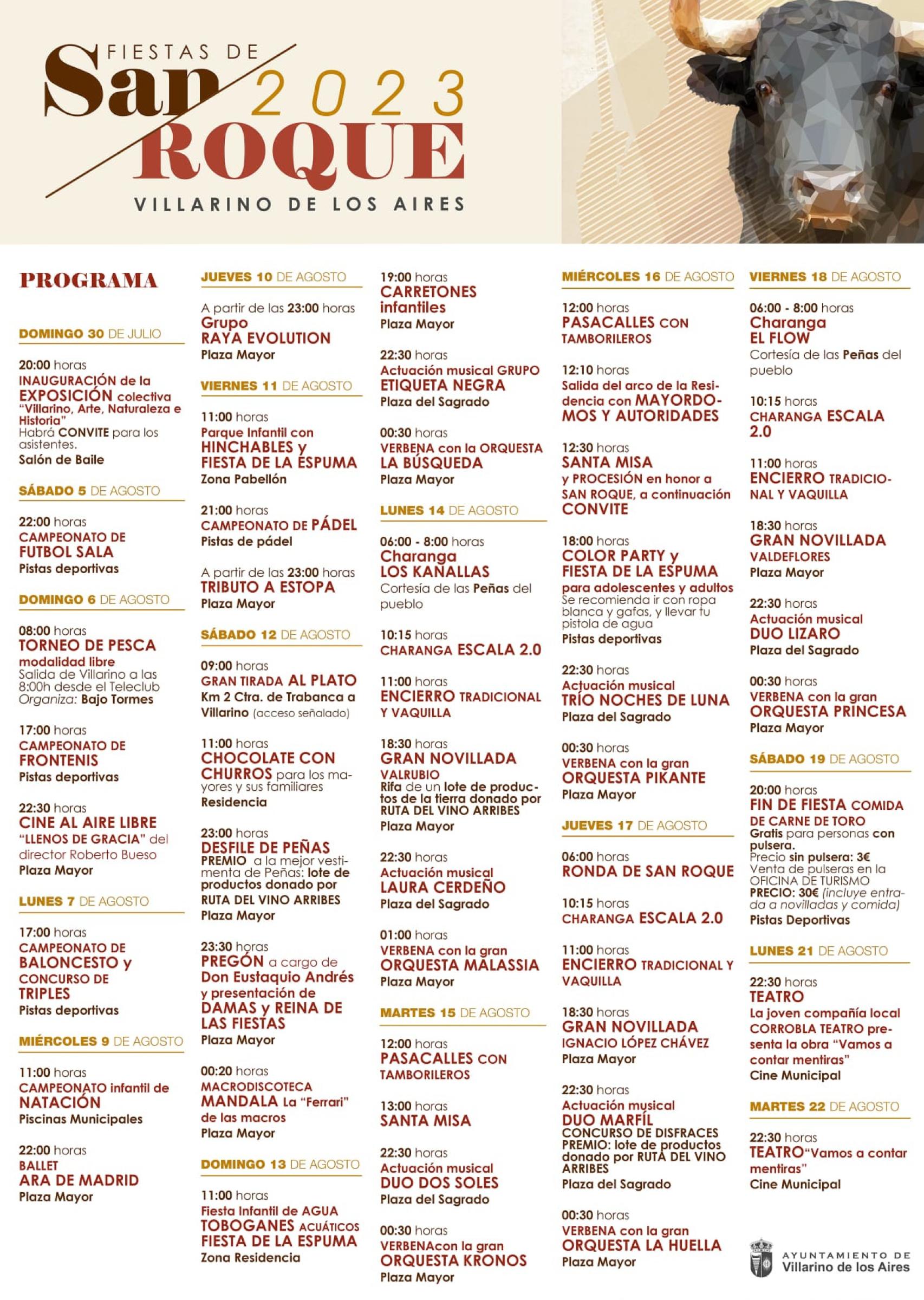 Programa fiestas san roque villarino 2023