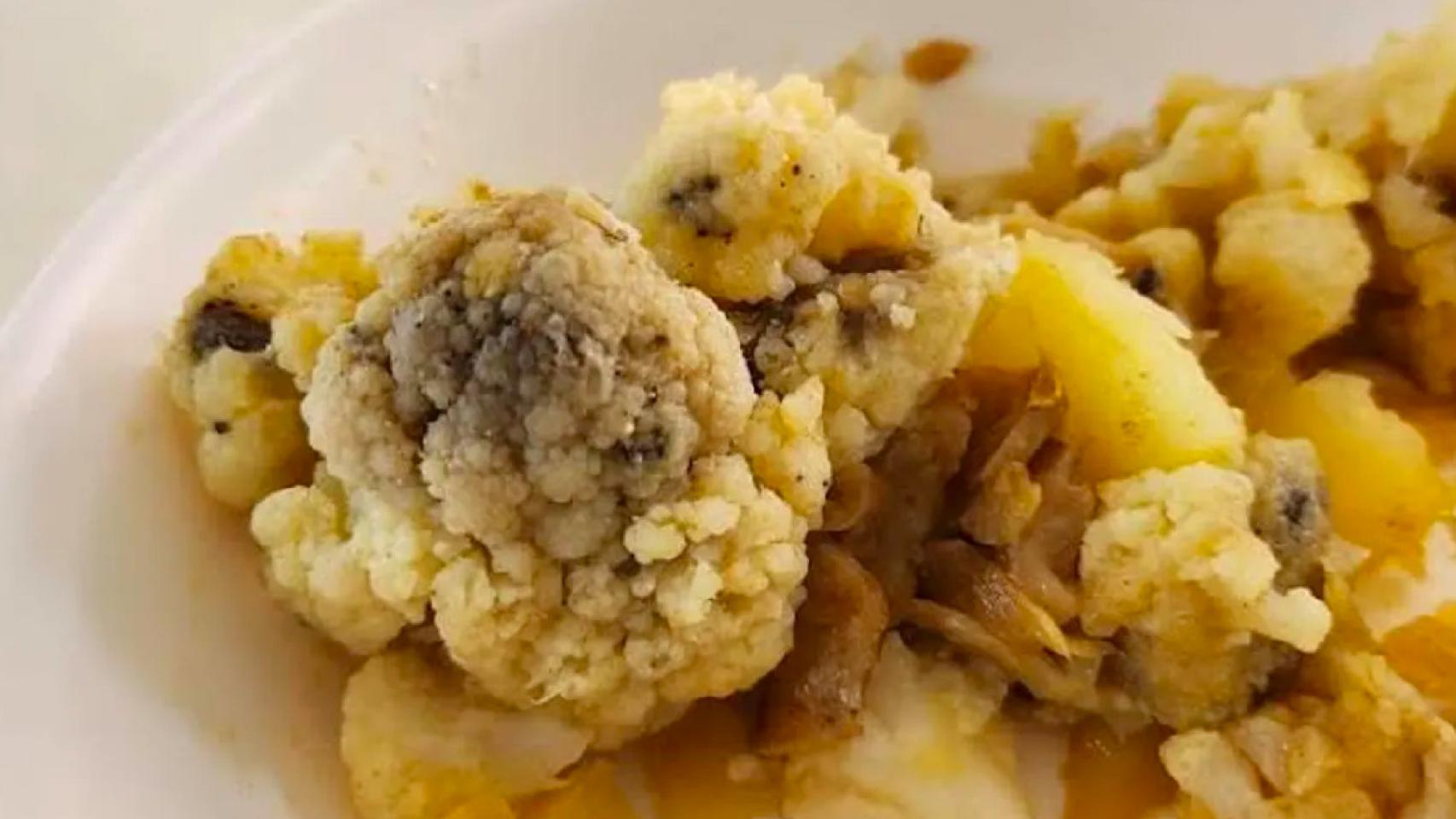 Coliflor con moho servida en una de las residencias.