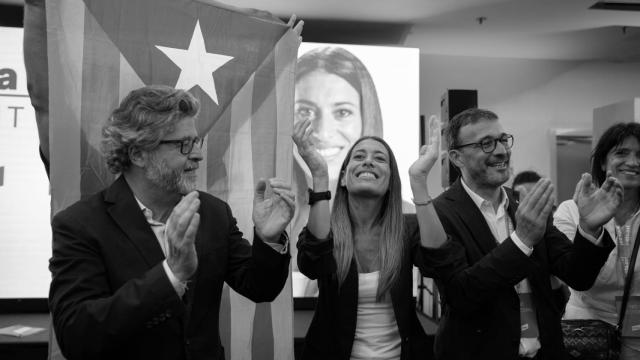 La candidata número 1 de Junts por Barcelona al Congreso de los Diputados, Míriam Nogueras, y el vicepresidente y portavoz de Junts, Josep Rius, durante el seguimiento de la jornada electoral de los comicios generales el pasado 23 de julio.