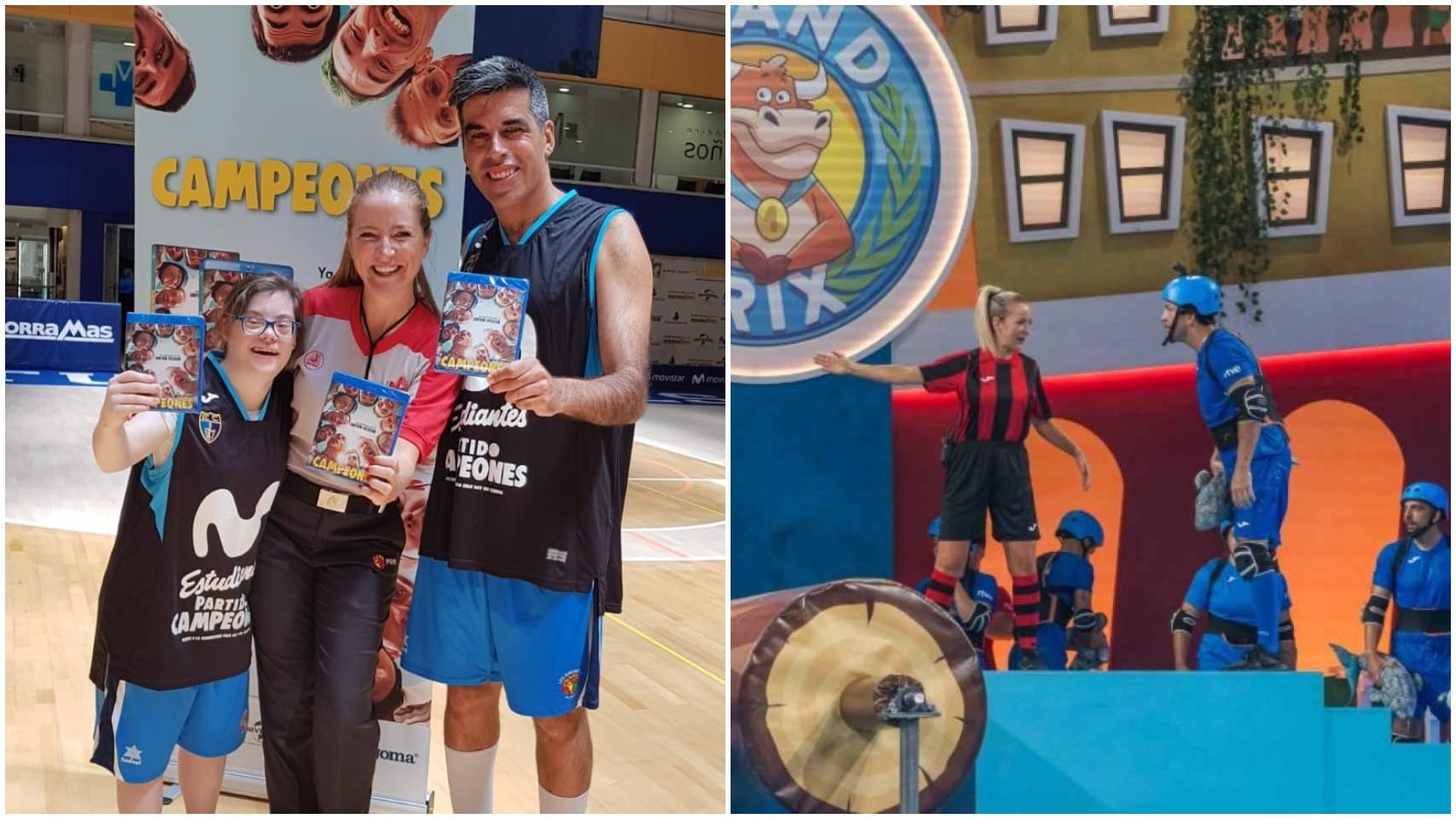 A la izquierda, Asun durante la promo de la película 'Campeones'. A la derecha, en el 'Grand Prix'.