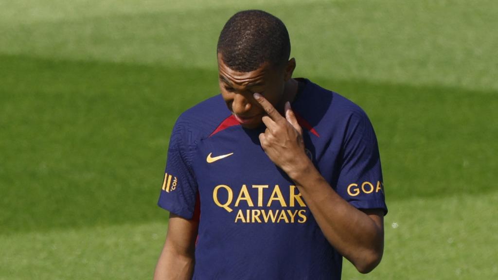 Mbappé, durante un entrenamiento con el PSG.