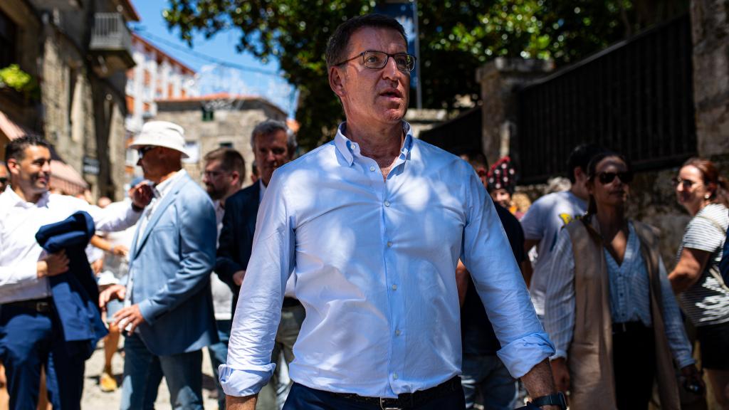 Alberto Núñez Feijóo, líder del PP, en la Festa do Albariño de Cambados, Pontevedra.