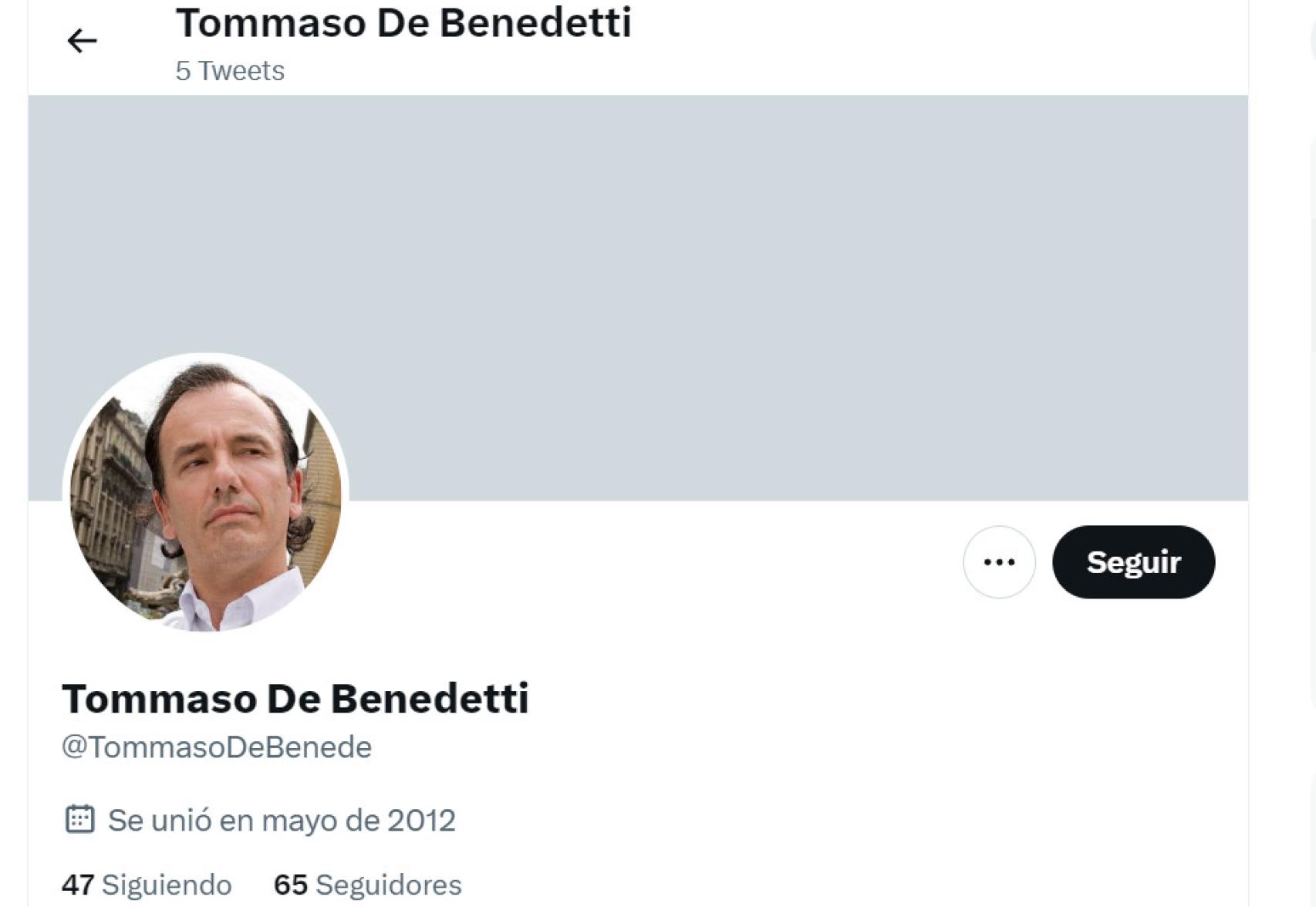 Perfil de Tommaso en Twitter
