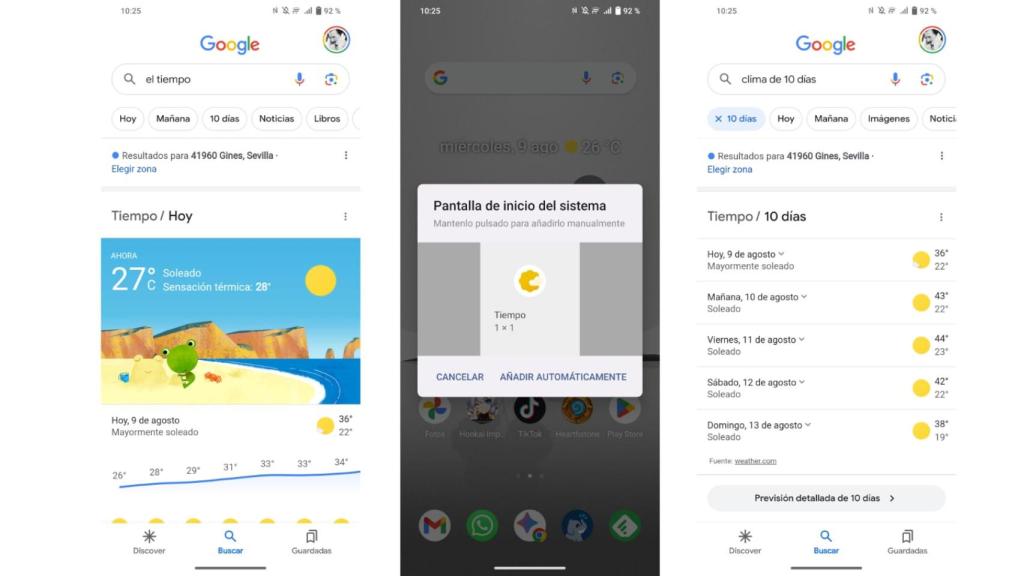 El Tiempo en la barra de búsqueda de Google
