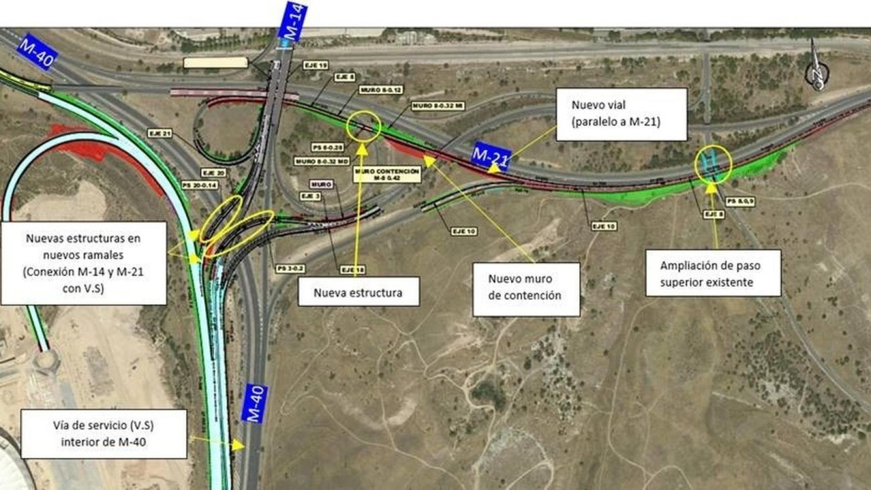 Mapa de las obras en los accesos al estadio Cívitas Metropolitano.