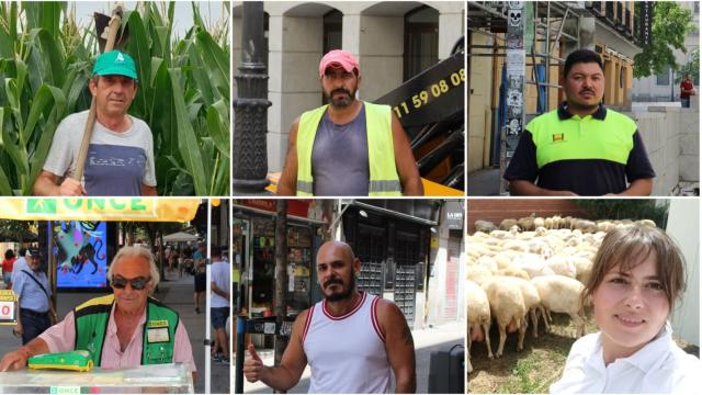 Arsenio, agricultor; Francisco, obrero; Carlos, seguridad; Diego, lotero; José, 'rider'; y Noelia, ganadera.