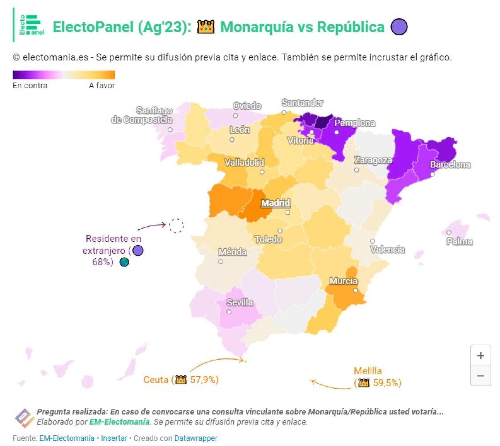 Sondeo publicado el martes por Electomania, con la distribución por provincias.