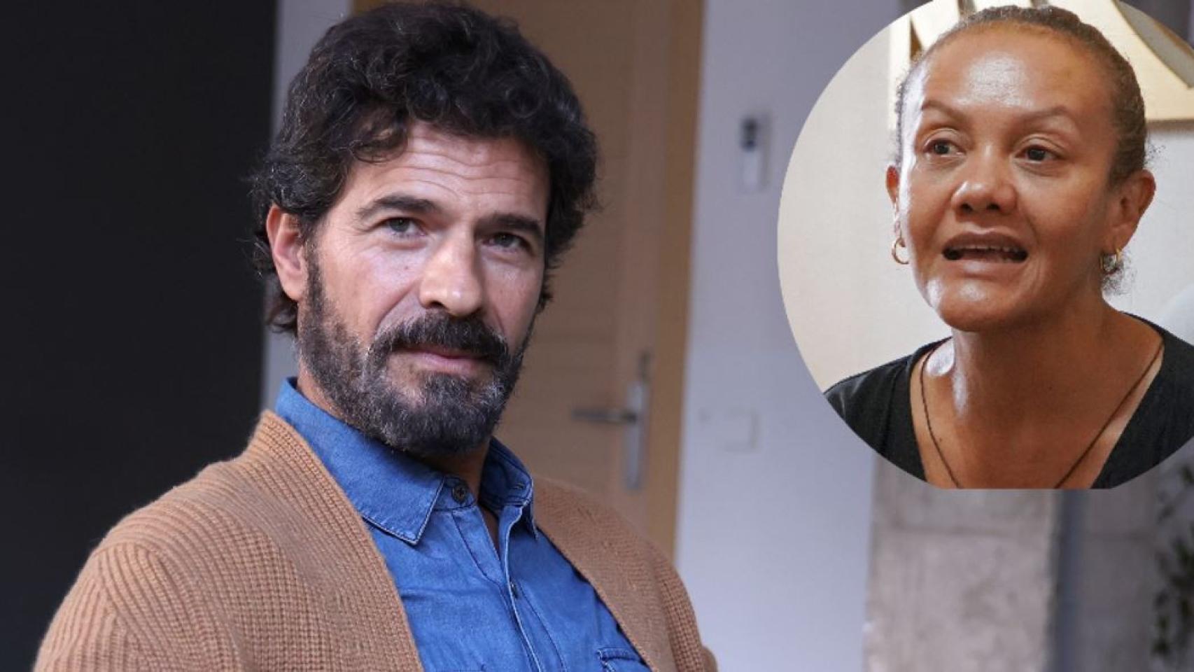 Rodolfo Sancho junto a una imagen de Darling, hermana de Edwin Arrieta, en un montaje de EL ESPAÑOL.