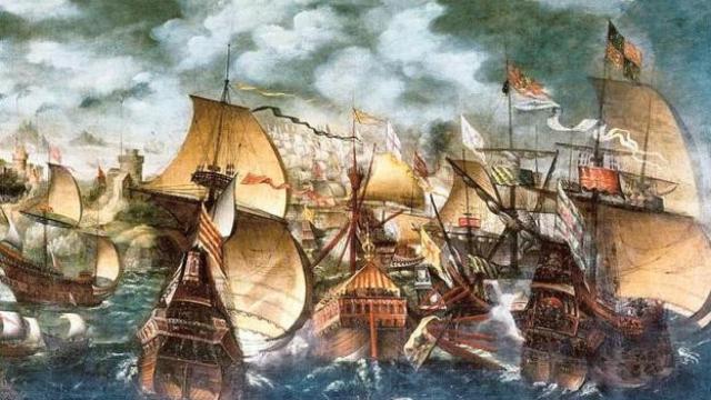 Óleo de la Armada Invencible atribuido al pintor inglés Nicholas Hilliard.