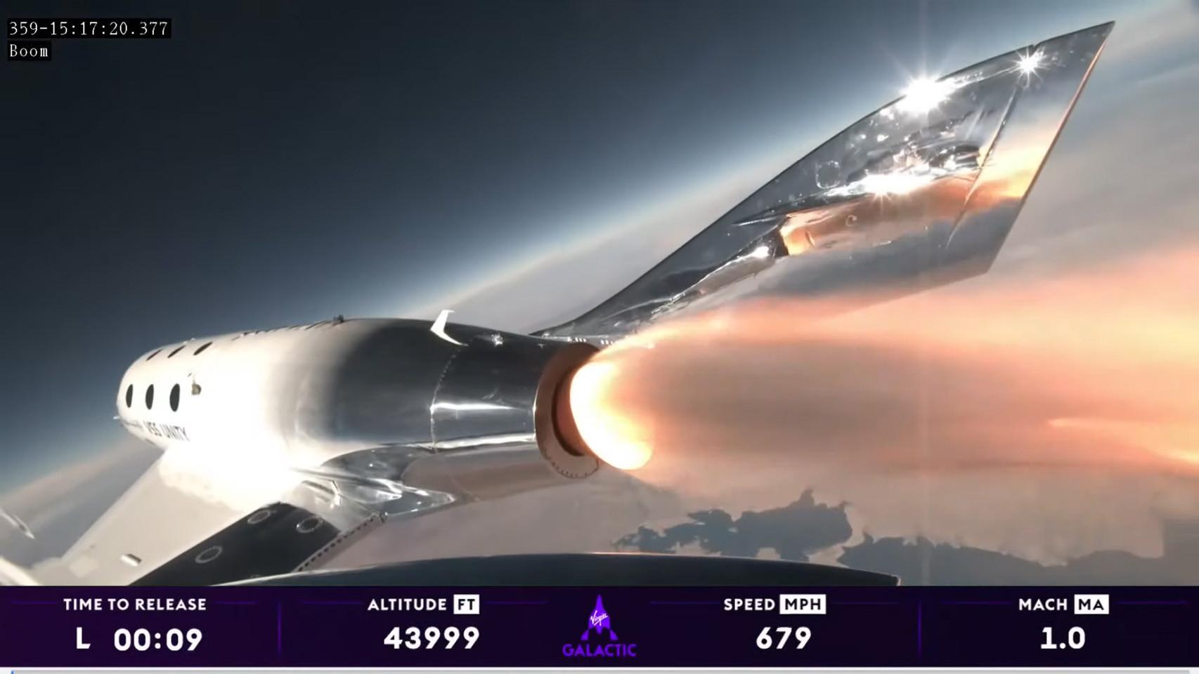 VSS Unity en pleno vuelo por el espacio.