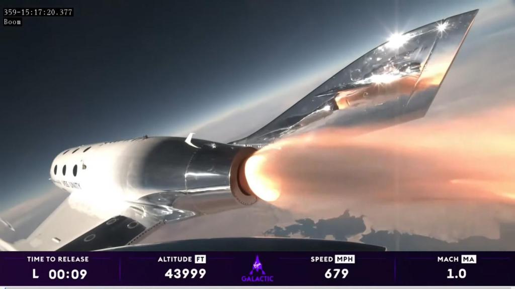 VSS Unity en pleno vuelo por el espacio.