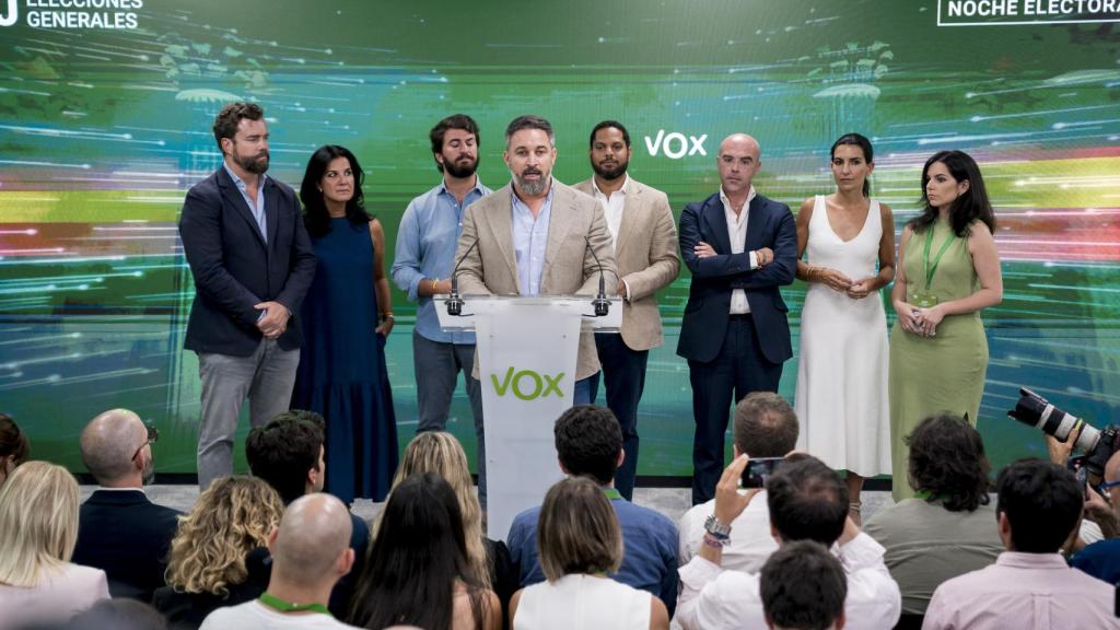Santiago Abascal hace balance de los resultados electorales del 23-J durante la misma noche electoral.