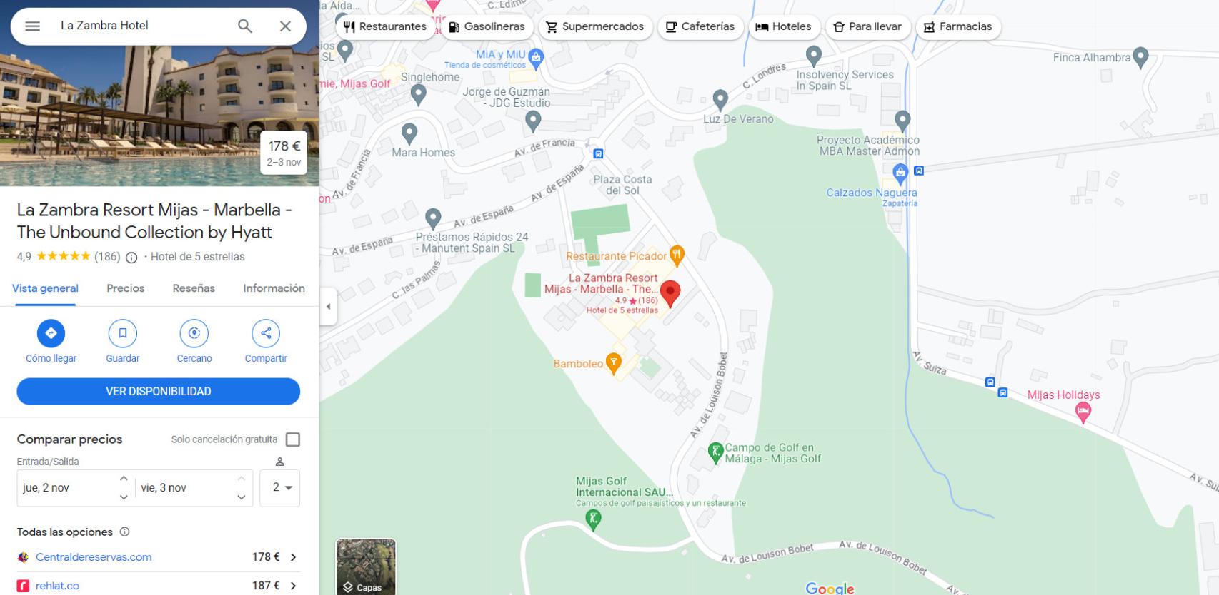 Localización de La Zambra, en Mijas.