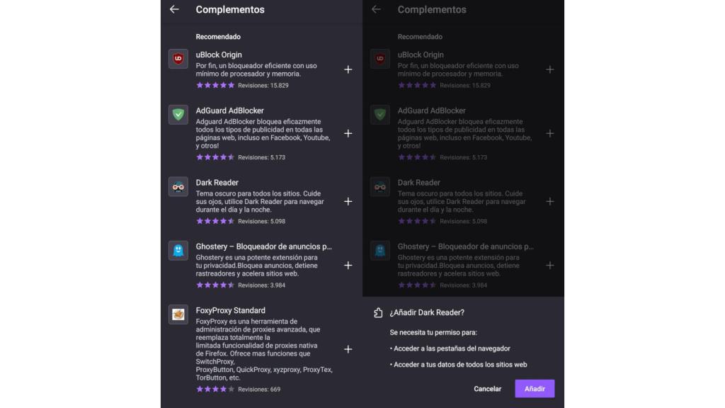 Firefox para Android ya permite instalar algunas extensiones populares