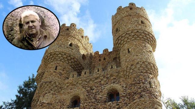 Montaje con el Castillo de las Cuevas y su autor Serafín Villarán