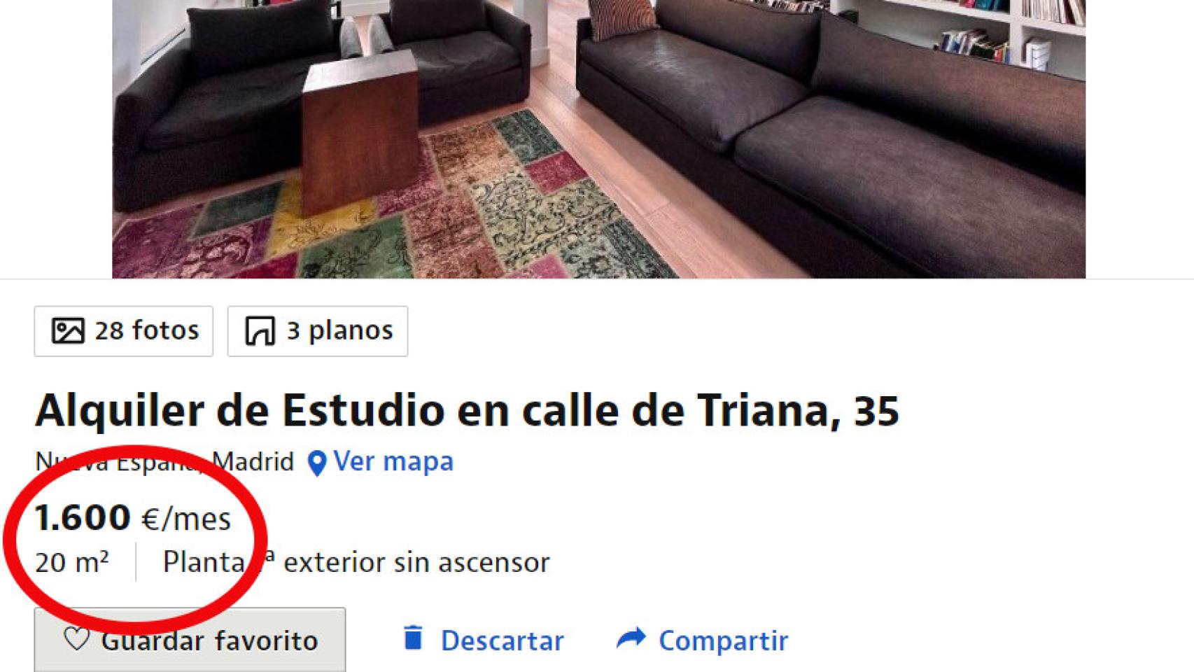 Un anuncio en el portal inmobiliario Idealista.