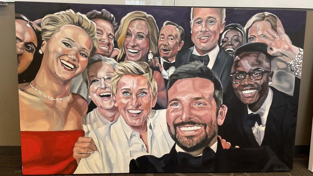 Cuadro al óleo del famosísimo autorretrato de DeGeneres en los Oscar.