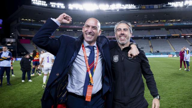 Luis Rubiales y Jorge Vilda celebran el pase de España a la final del Mundial femenino