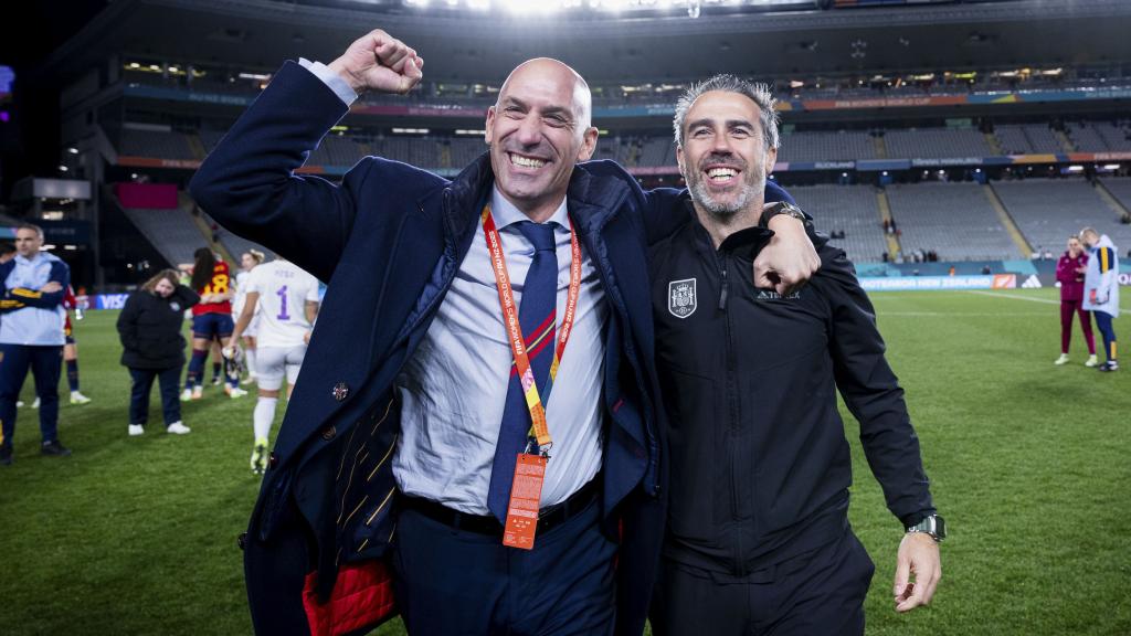 Luis Rubiales y Jorge Vilda celebran el pase de España a la final del Mundial femenino