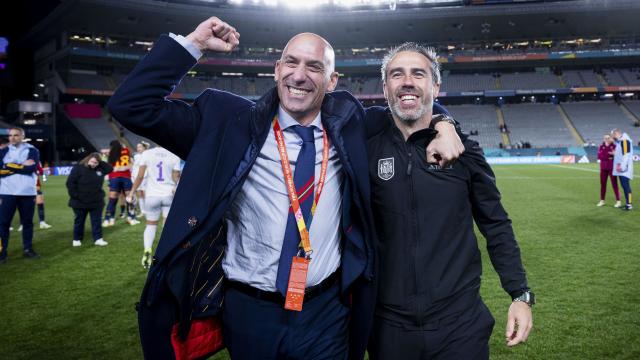 Luis Rubiales y Jorge Vilda celebran el pase de España a la final del Mundial femenino