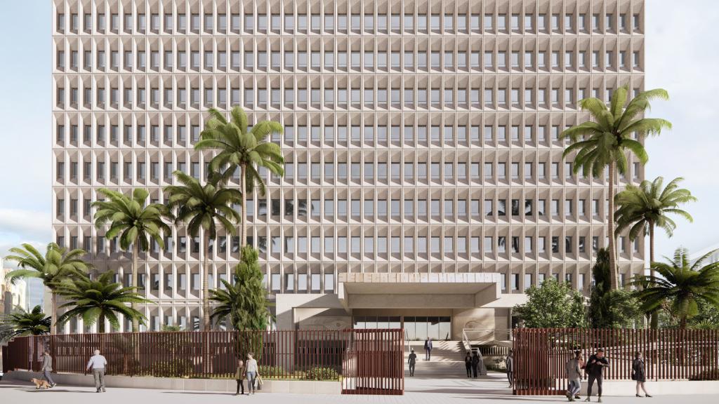 Vista frontal del edificio de Hacienda en Málaga.