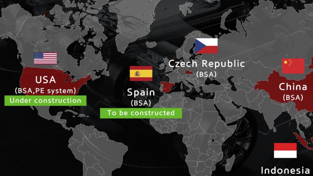 Mapa de Mobis anunciando la futura construcción en España de su planta de ensamblaje.