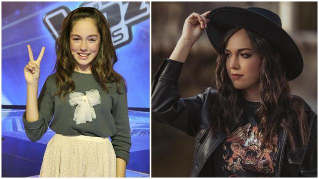 A la izquierda, María Parrado cuando ganó La Voz Kids; a la derecha, sesión de fotos de su quinto álbum.
