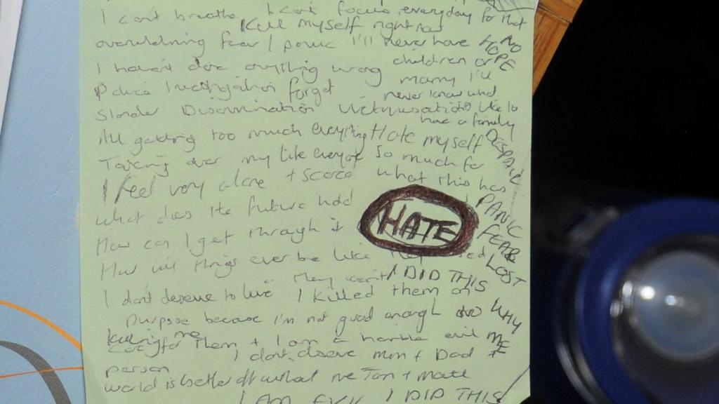 Nota manuscrita de Lucy Letby.