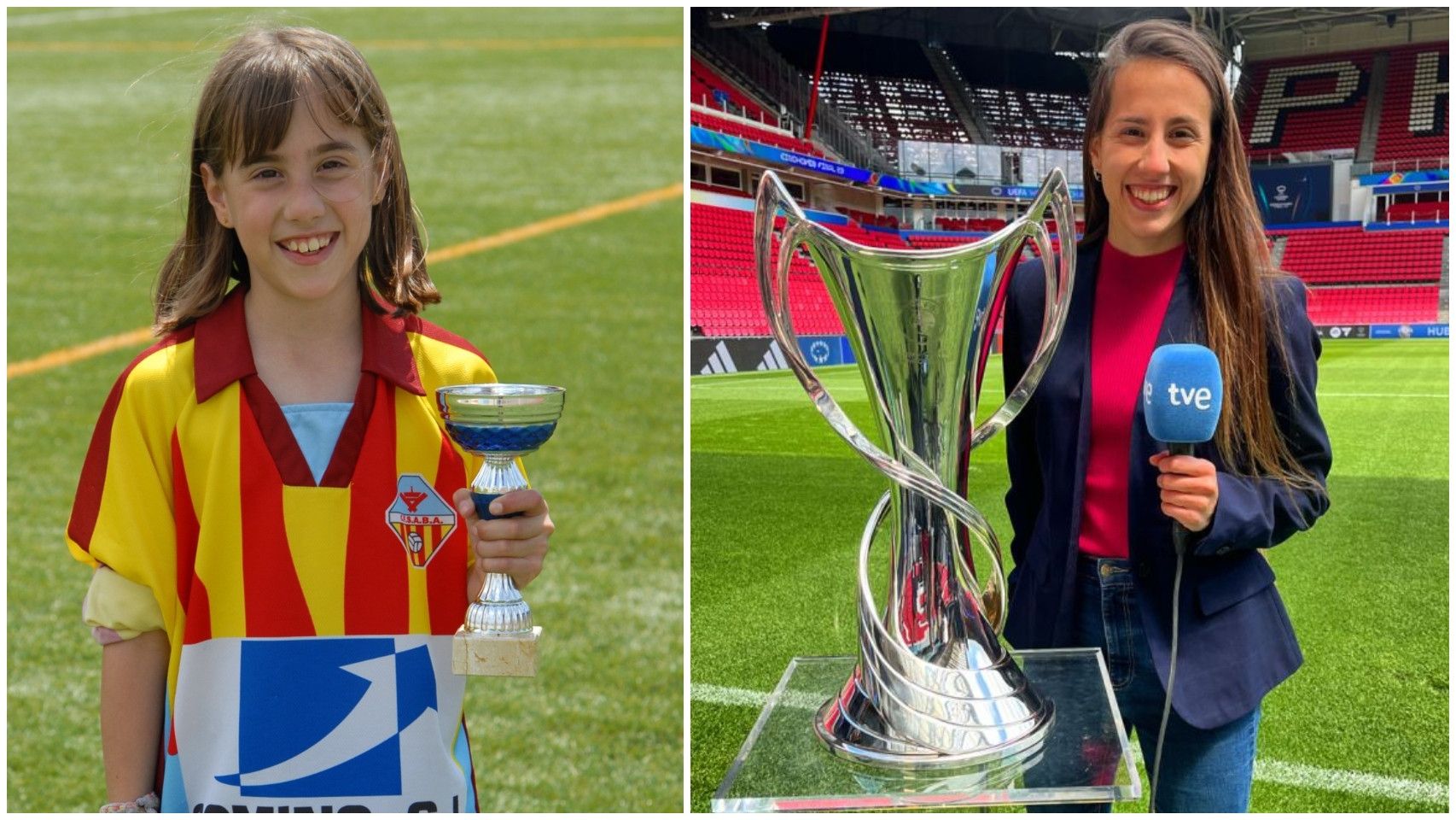 Alicia Arévalo, de niña y ahora como narradora de TVE.