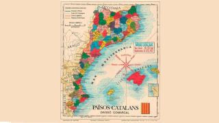 Mapa de los supuestos Países Catalanes con sus comarcas, de Joan Ballester (1971).