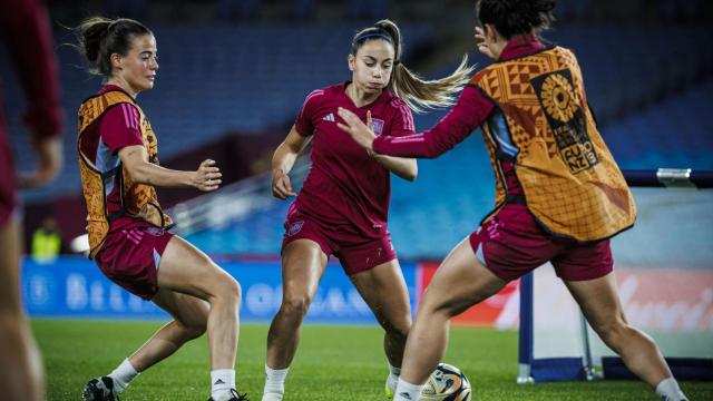 La selección española durante su último entrenamiento antes de la final.