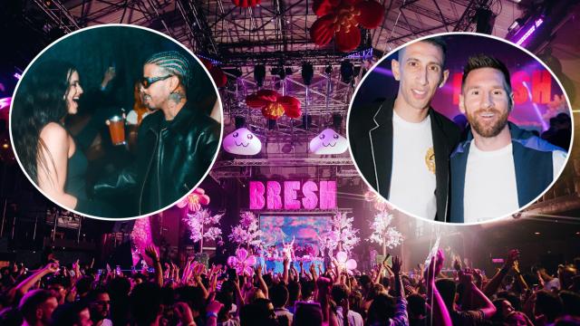 Montaje con Rosalía y Rauw Alejandro; y Messi y Ángel Di María en fiestas de la Bresh