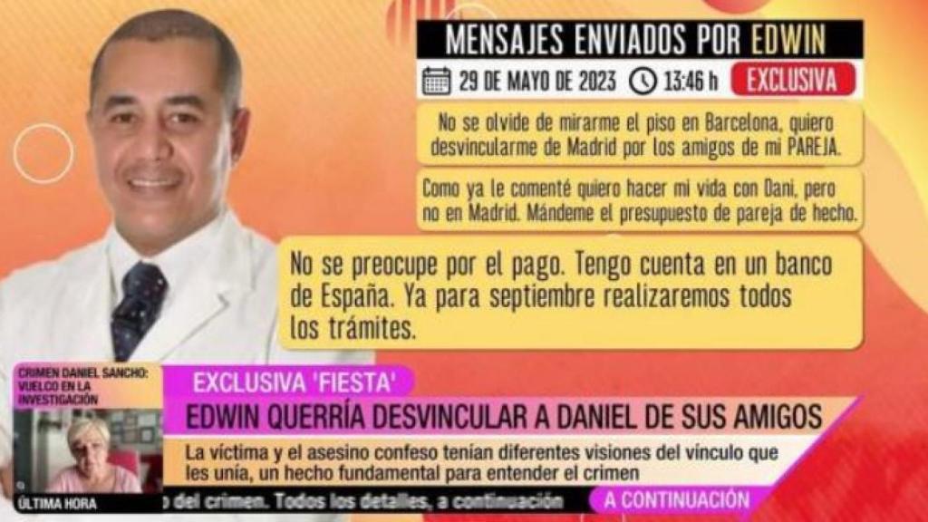 Imagen de los mensajes de Edwin, facilitados por el programa 'Fiesta' de Telecinco.