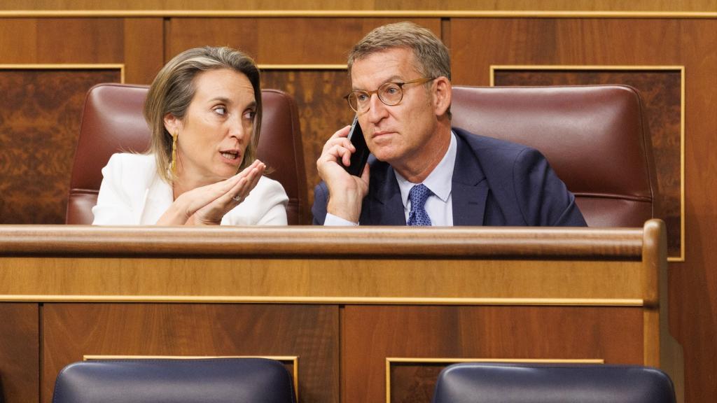 Alberto Núñez Feijóo junto a Cuca Gamarra, el pasado jueves en la sesión de constitución de las Cortes.