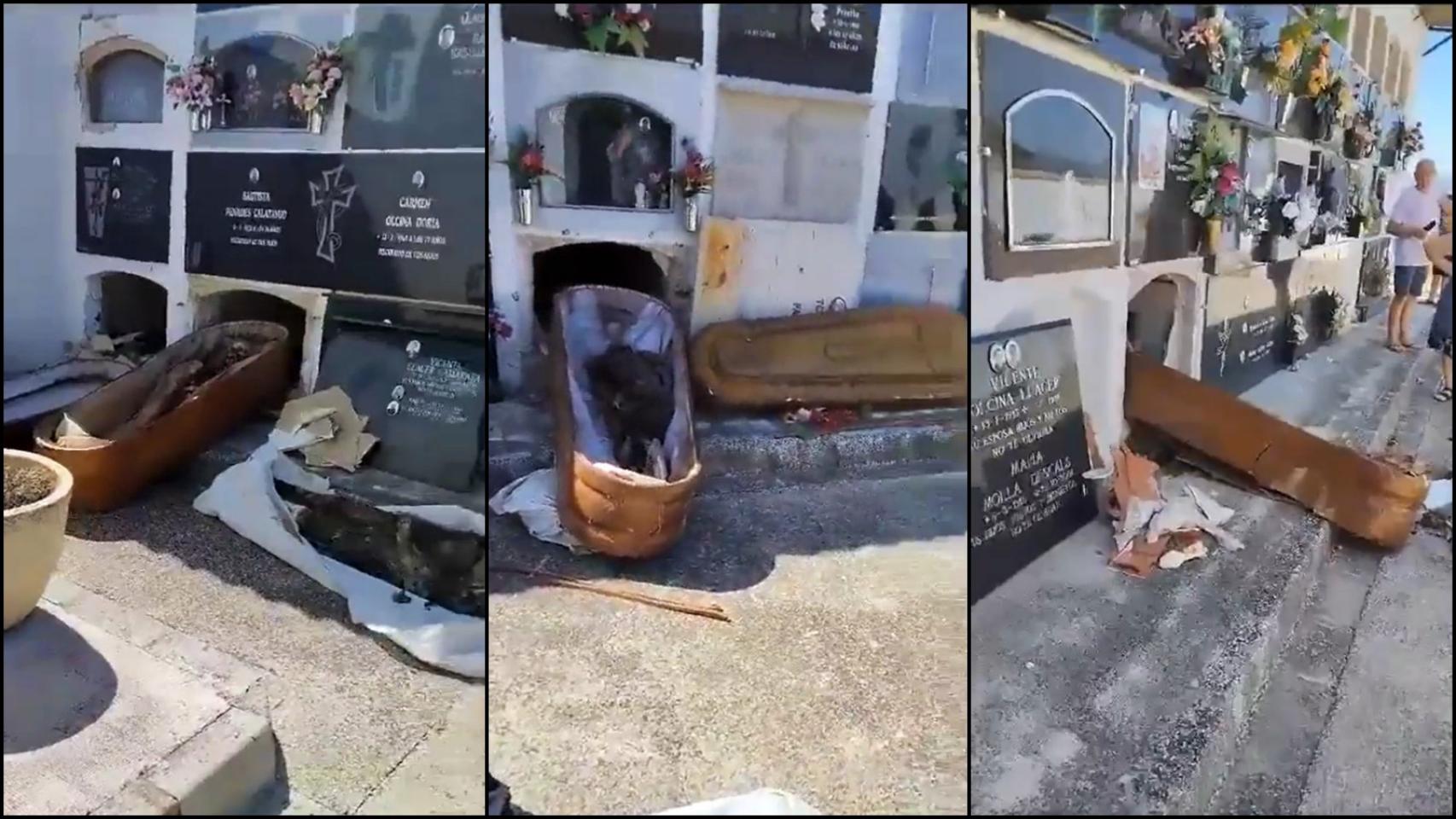 Destrozos en los nichos del cementerio de Bufalí. EE