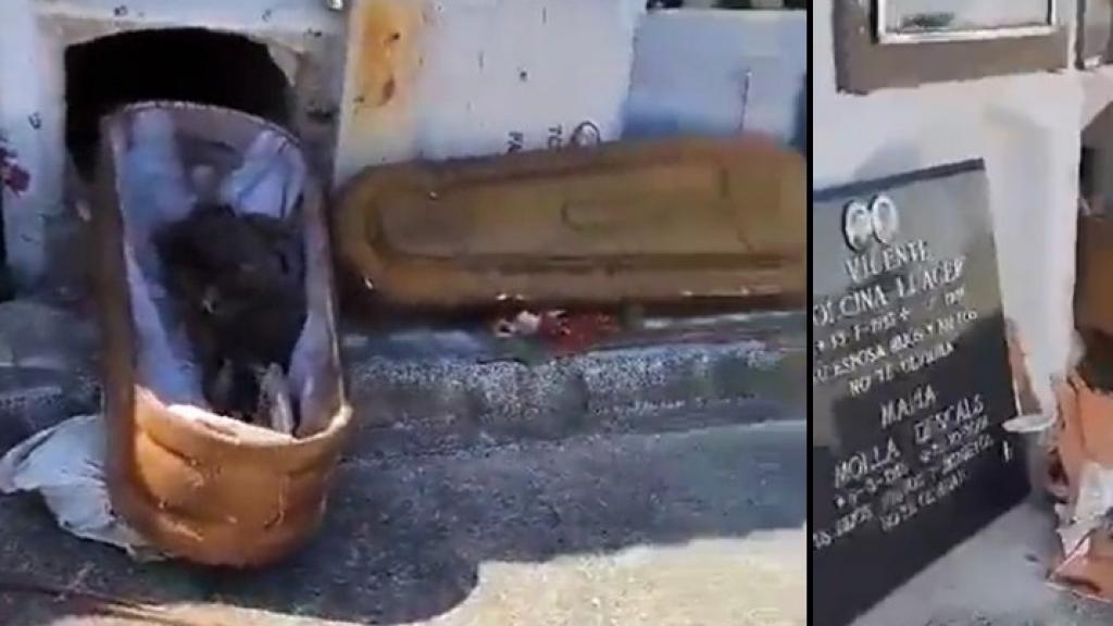 Destrozos en los nichos del cementerio de Bufalí. EE