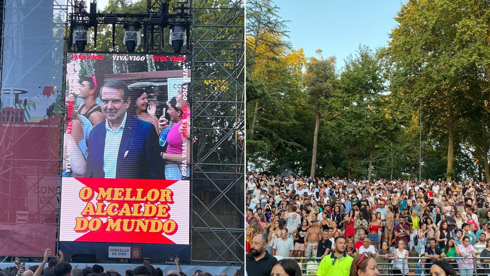 Pantalla con la imagen de Abel Caballero antes del concierto de David Guetta.