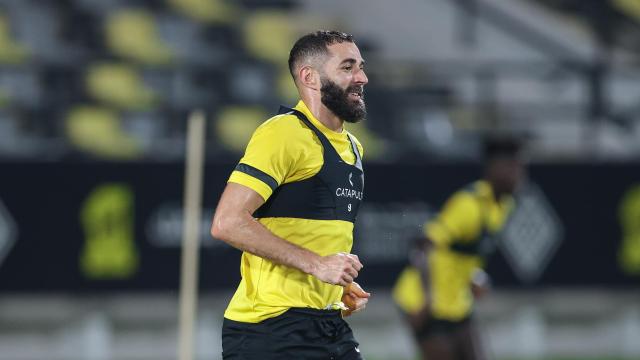 Karim Benzema, en un entrenamiento con el Al-Ittihad .
