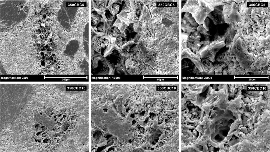Imágenes de las muestras de hormigón a través de un microscopio de electrones