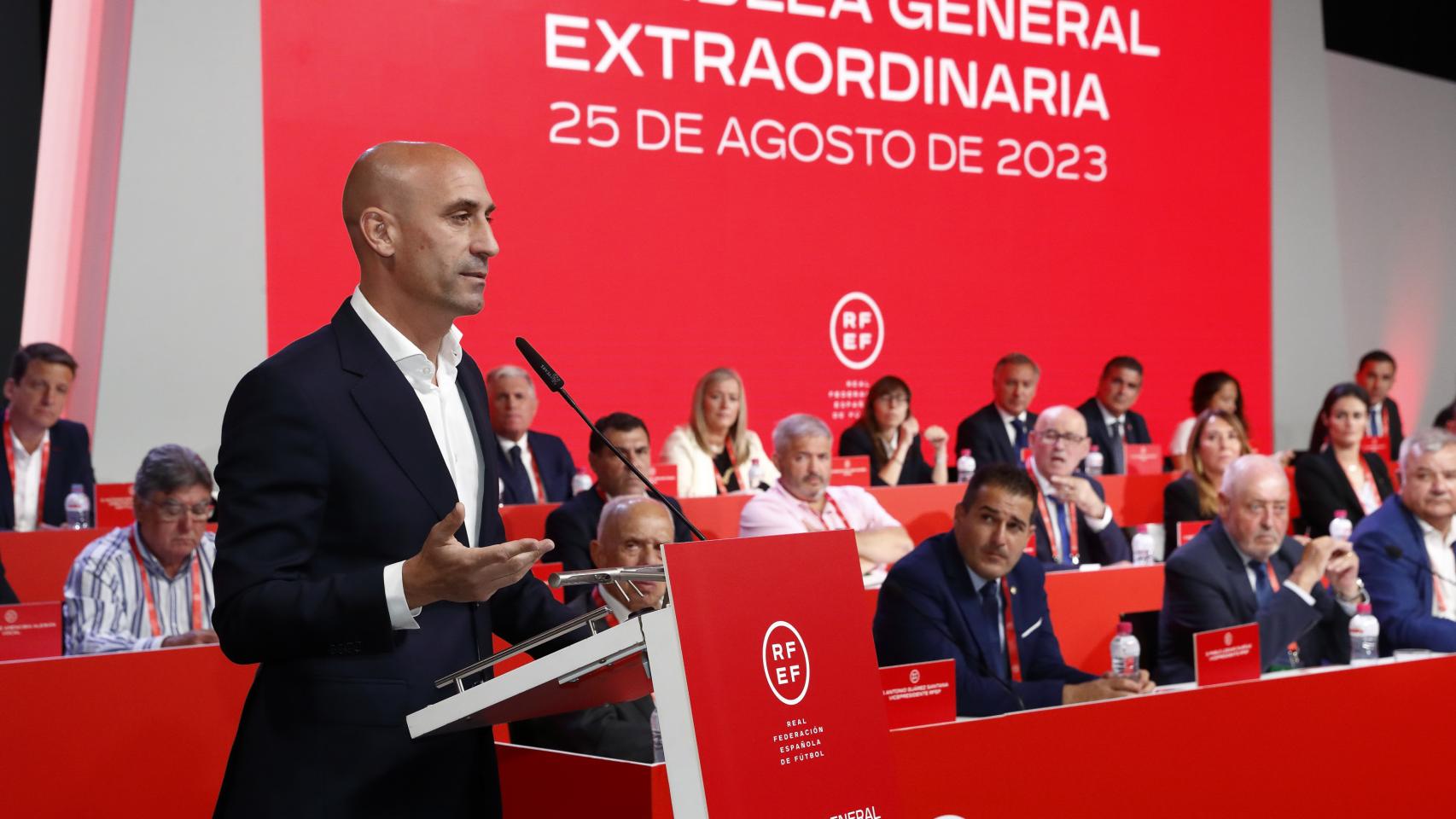 Luis Rubiales, en la Asamblea General Extraordinario de la RFEF
