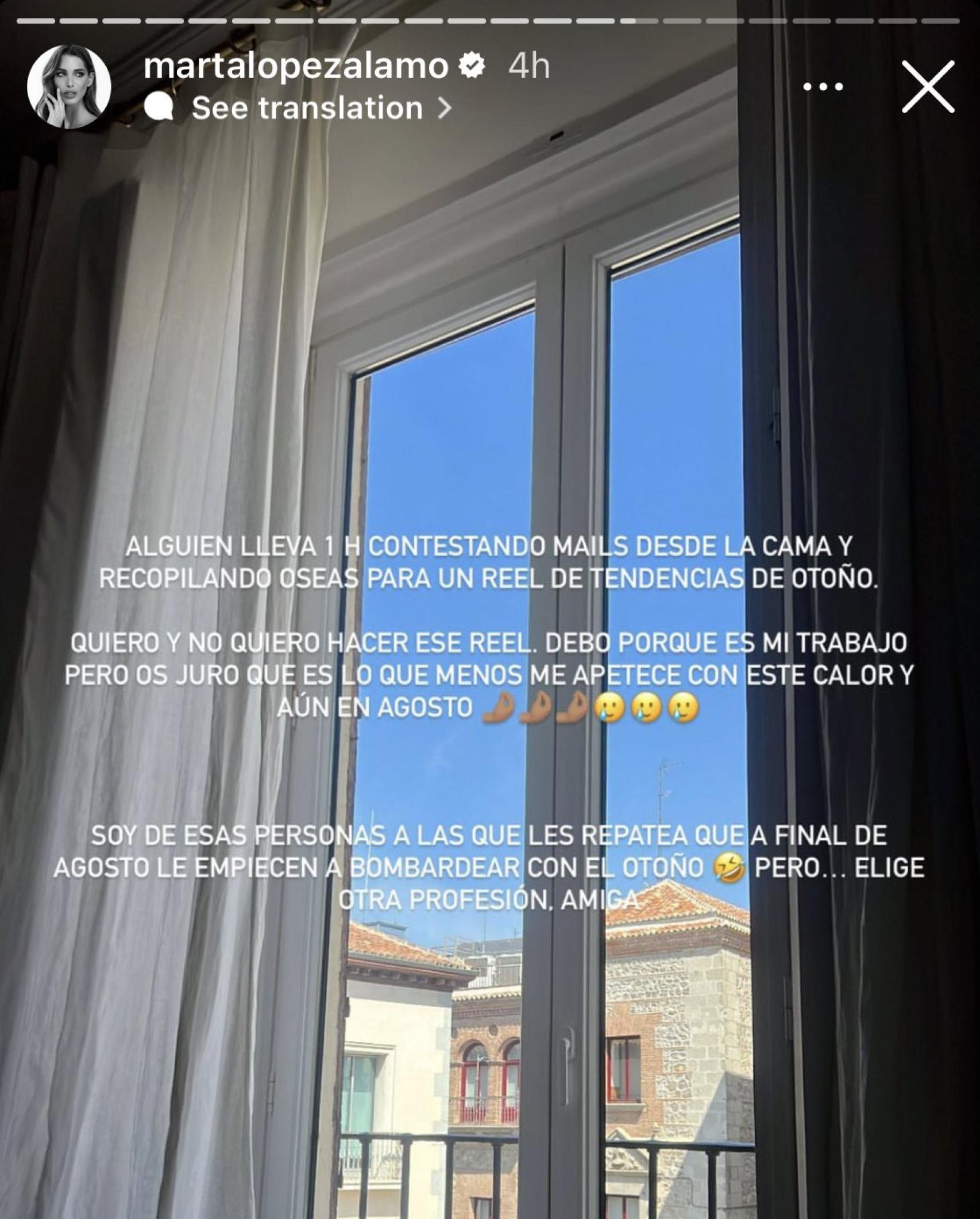 Captura de las 'stories' de López Álamo.