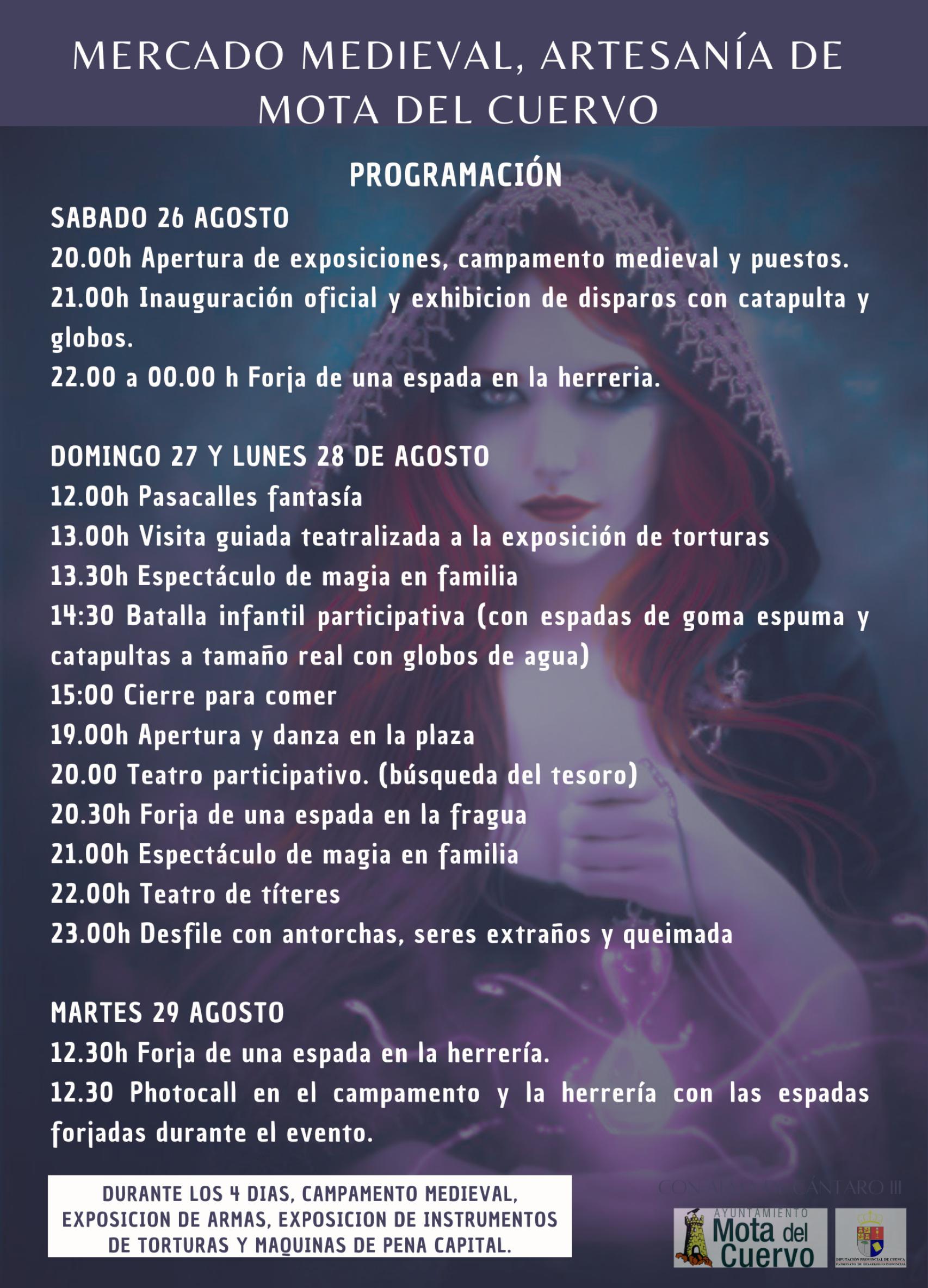 Programa del Mercado Medieval de Mota del Cuervo (Cuenca). Foto: Ayuntamiento de Mota del Cuervo.