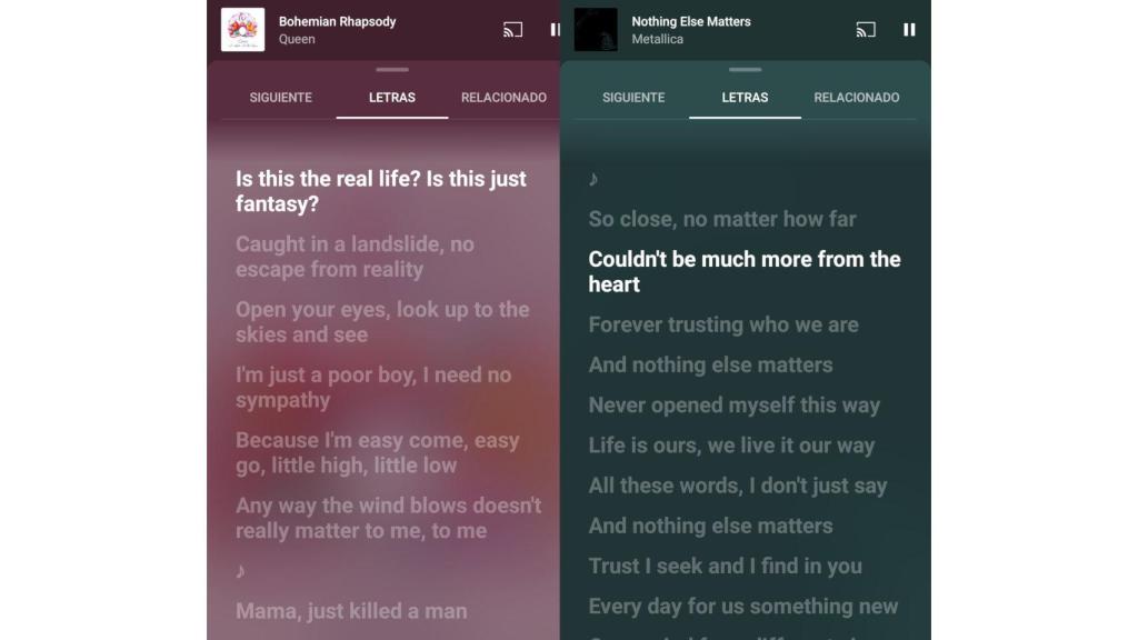 Letras de canciones en YouTube Music