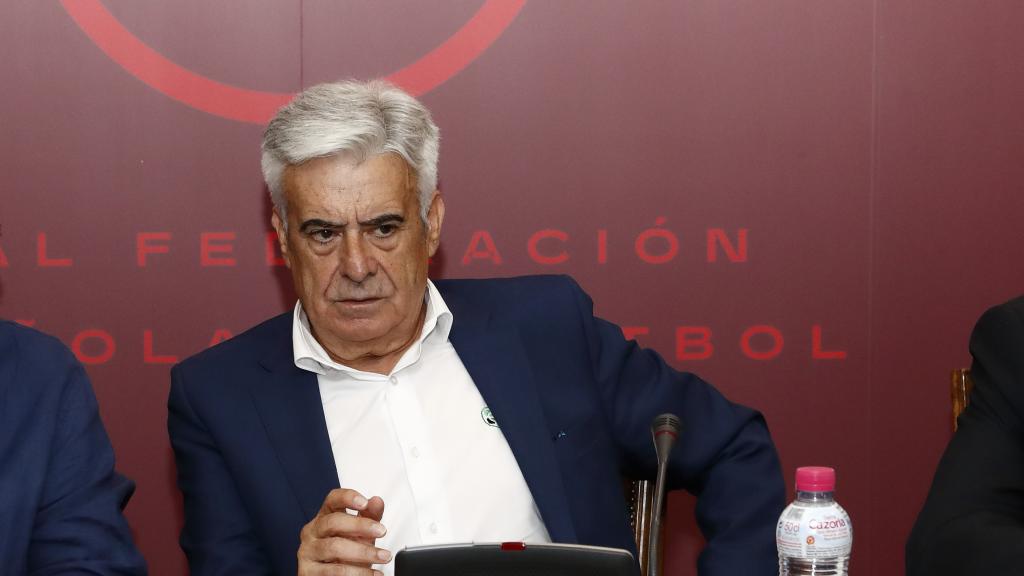 Pedro Rocha, a la derecha, durante la reunión de la RFEF con las Territoriales
