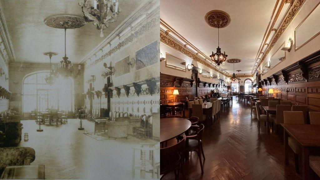 Interior del Café Casino antes y en la actualidad